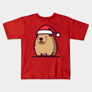 Cute Christmas Capybara in Santa hat Kids T-Shirt